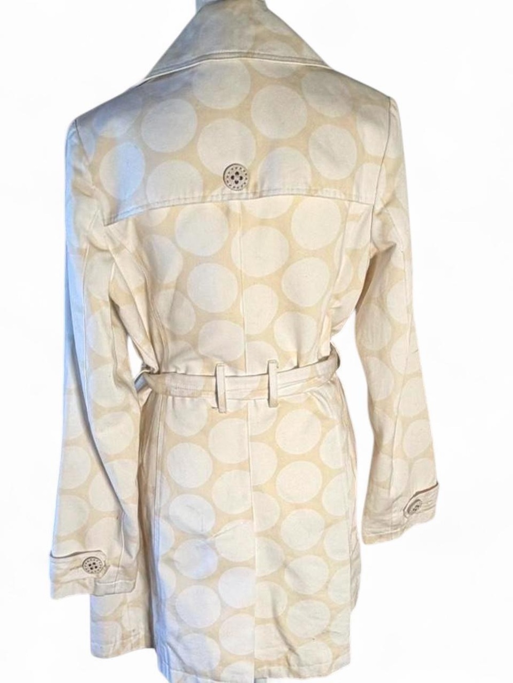 Merona cream and white Polka Dot trench coat with belt- small - Picture 2 of 8